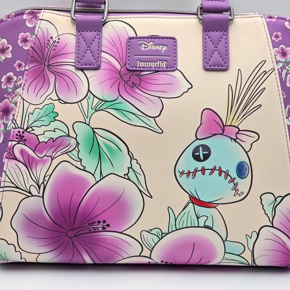 Loungefly Disney Lilo and Stitch Flowers Floral Purple Satchel Bag Purse New - Picture 8 of 8